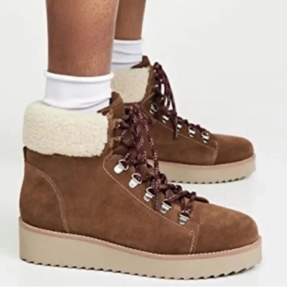 Sam Edelman Franc Toffee Brown Sherpa Trim Hiker Booties Size 7.5
